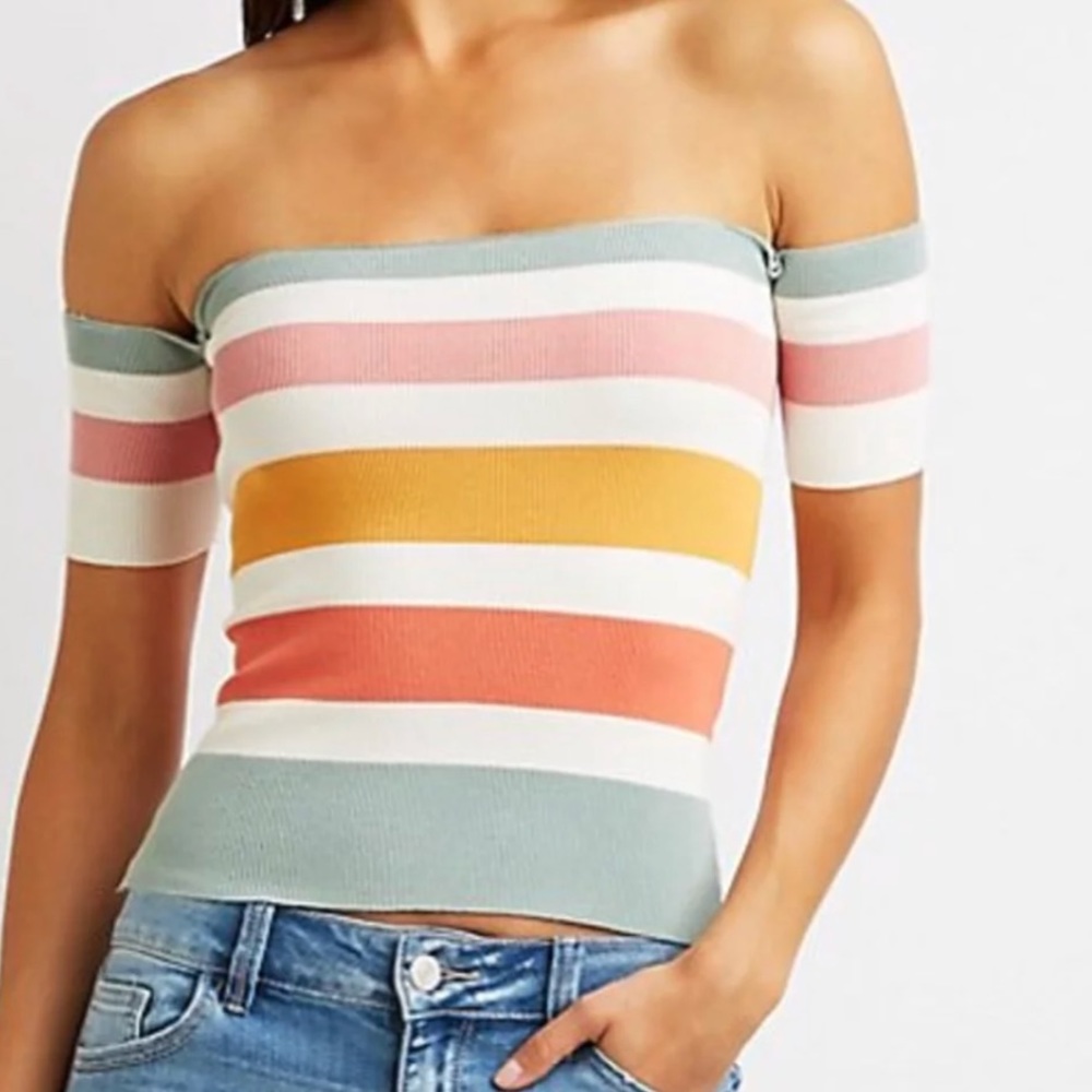 Striped off the shoulder top